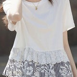 Round neck color block spliced top - liwisi