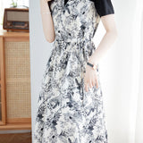 Color block printed faux two-piece dress - liwisi