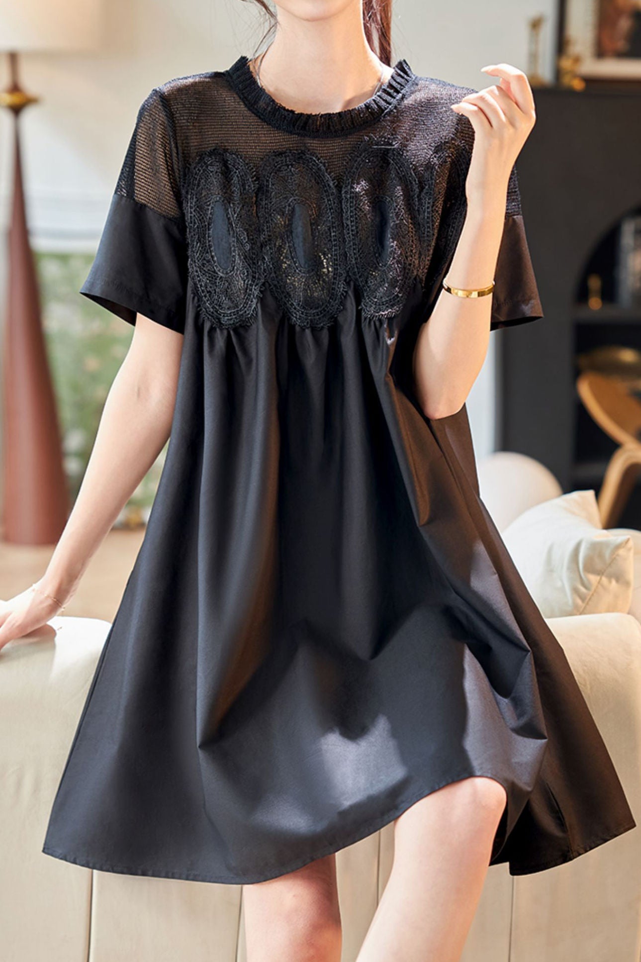 a line mesh dress Black Dress - MESH COVER PONCHO - Sleeveless - Midi A Line Dress