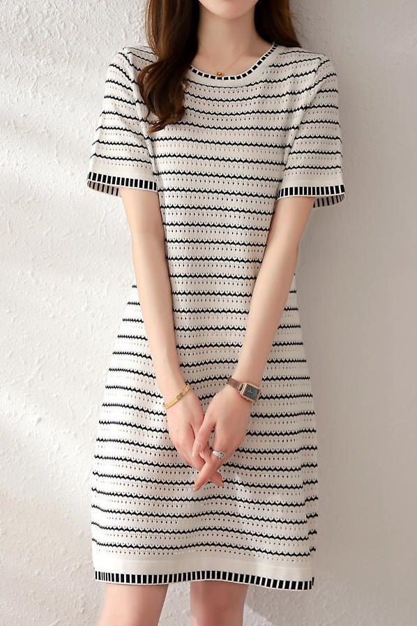 Striped knit A-line dress liwisi Striped knit A-line dress liwisi