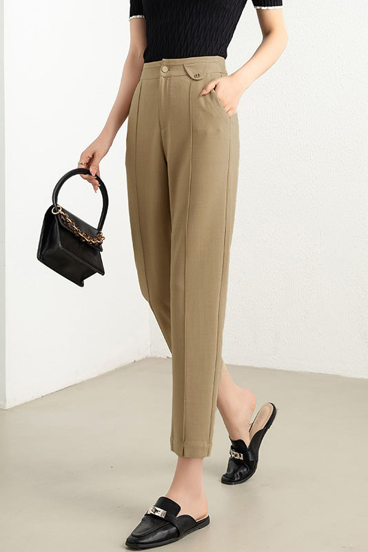 Solid color straight leg nine-point pants - liwisi