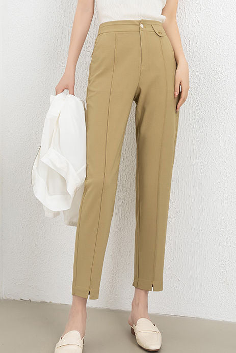 Solid color straight leg nine-point pants - liwisi