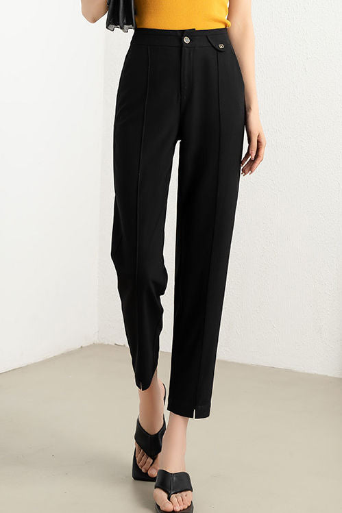 Solid color straight leg nine-point pants - liwisi