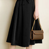Solid color tie waist wide-leg skirt pants - liwisi