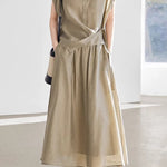 Linen button-up irregular design short sleeve shirt with A-line long skirt set - liwisi