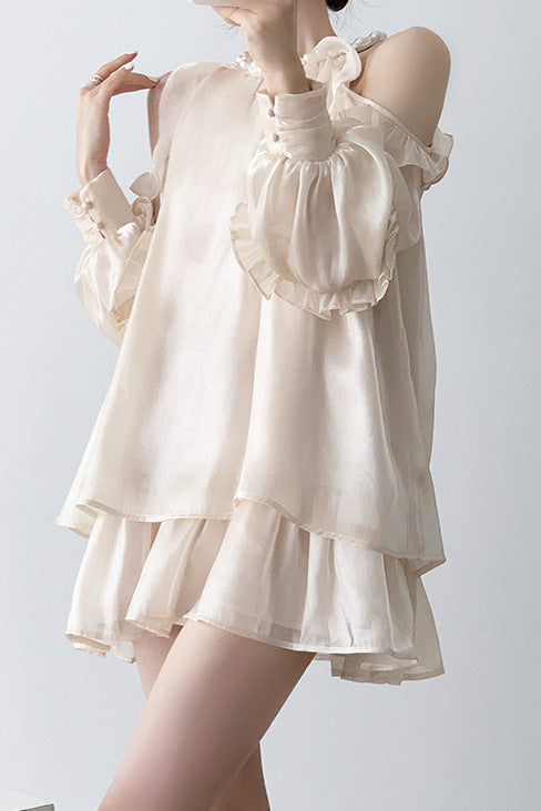 Off-shoulder halter neck dress with pearl decoration - liwisi