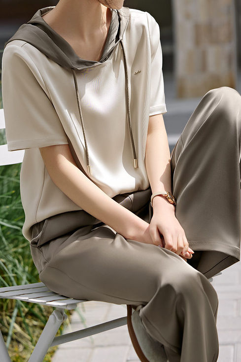 Minimalist color block satin two-piece set - liwisi
