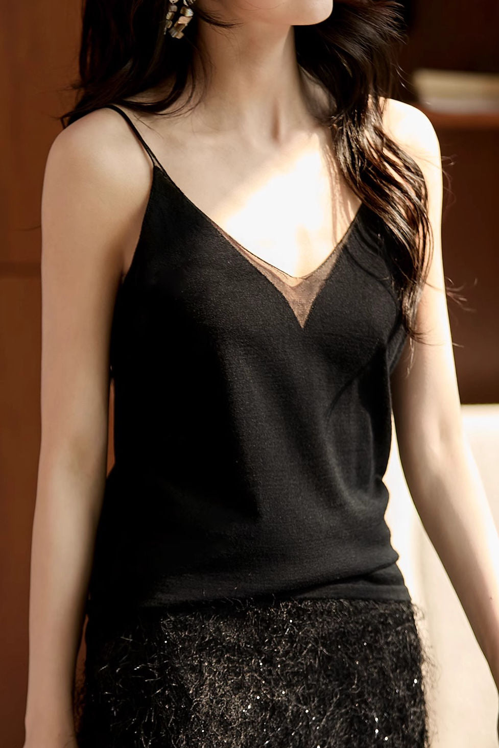 V-neck mesh cami top - liwisi