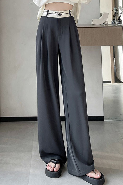 Lettered high-waisted floor-length casual pants - liwisi