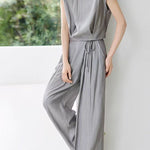 Casual flutter sleeve top with matching wide-leg pants set - liwisi