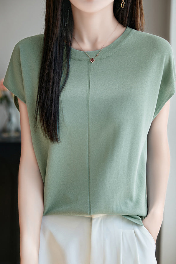 Minimalist versatile round neck top - liwisi