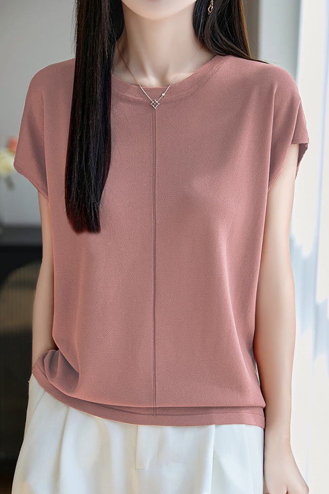 Minimalist versatile round neck top - liwisi
