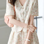 Oil painting print short sleeve shirt with matching shorts set - liwisi