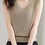 V-neck sleeveless textured knit tank top - liwisi