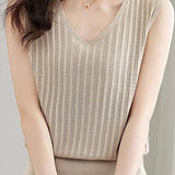 V-neck sleeveless textured knit tank top - liwisi