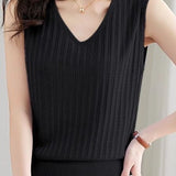 V-neck sleeveless textured knit tank top - liwisi