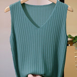 V-neck sleeveless textured knit tank top - liwisi