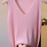 V-neck sleeveless textured knit tank top - liwisi