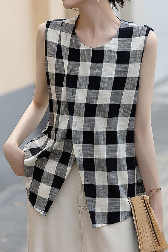 Vintage plaid pure cotton shirt - liwisi