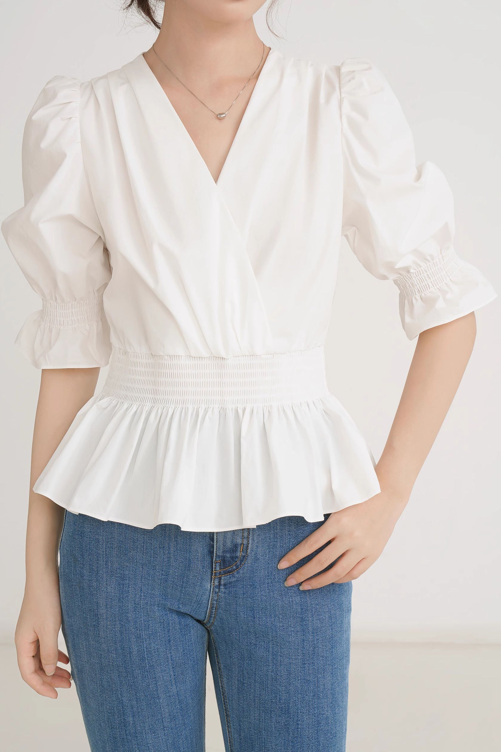 French-style versatile puff sleeve shirt - liwisi