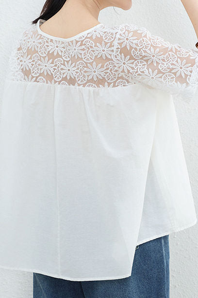 Loose T-Shirt with Lace Patchwork - liwisi