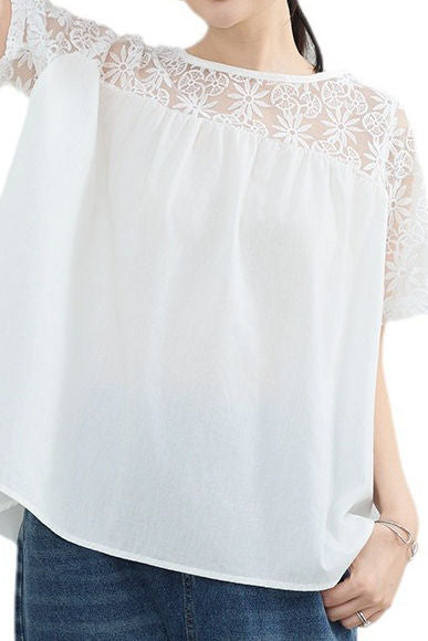Loose T-Shirt with Lace Patchwork - liwisi