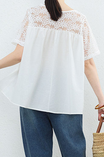 Loose T-Shirt with Lace Patchwork - liwisi