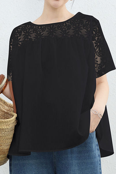 Loose T-Shirt with Lace Patchwork - liwisi