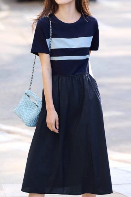 Casual Color-Block Striped A-Line Dress - liwisi