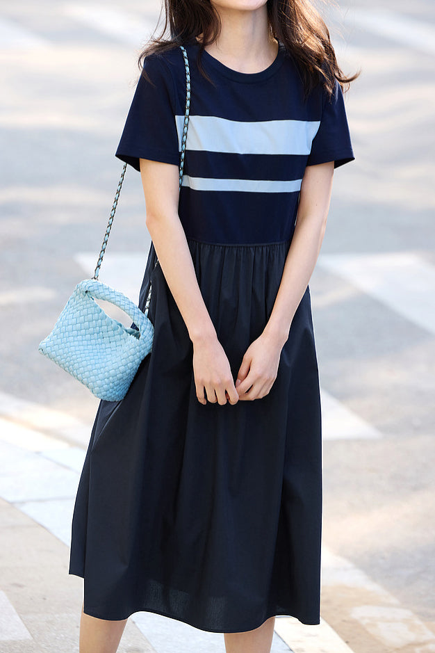 Casual Color-Block Striped A-Line Dress - liwisi