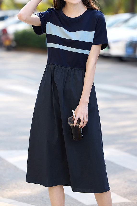 Casual Color-Block Striped A-Line Dress - liwisi