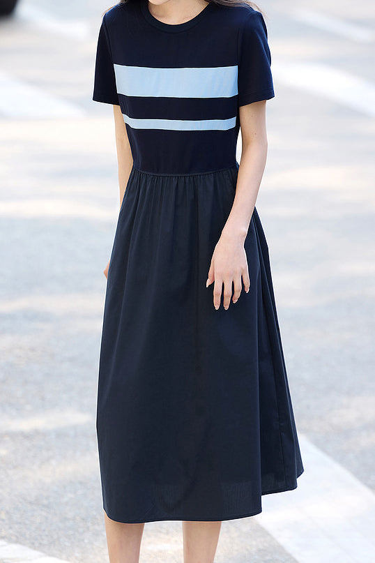 Casual Color-Block Striped A-Line Dress - liwisi