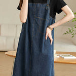 Casual Denim Dress with Faux Two-Piece Design - liwisi