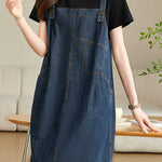 Casual Denim Dress with Faux Two-Piece Design - liwisi
