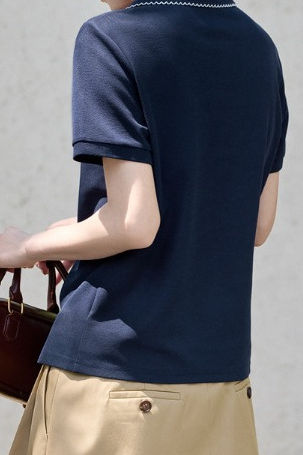 Casual Polo Shirt with Contrast Trim and Embroidery - liwisi