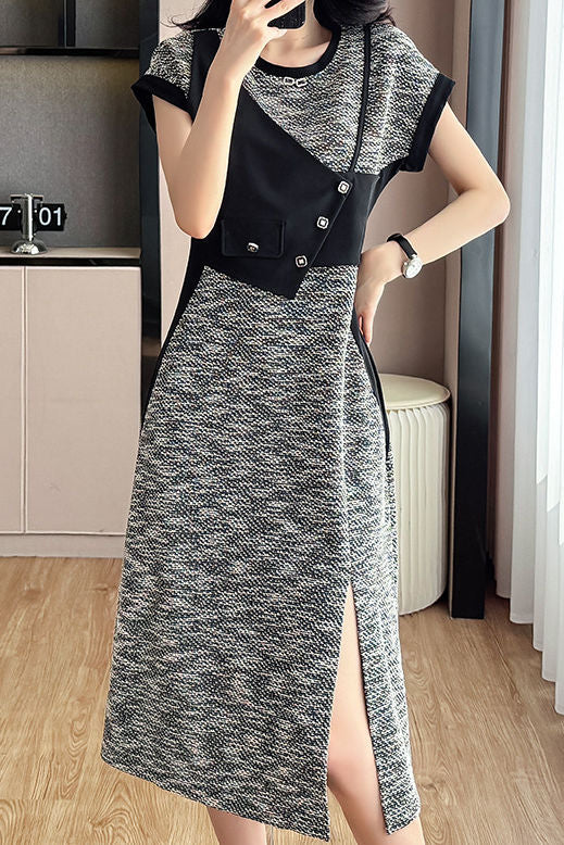Trendy Asymmetrical Patchwork Dress for Work - liwisi