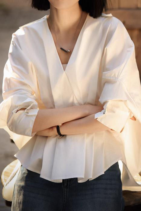 Silk-Cotton Cinched-Waist Casual Shirt - liwisi