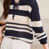 Striped Hollow-Out Knit Sweater - liwisi