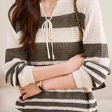 Striped Hollow-Out Knit Sweater - liwisi