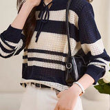 Striped Hollow-Out Knit Sweater - liwisi