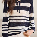 Striped Hollow-Out Knit Sweater - liwisi