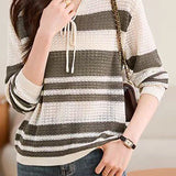 Striped Hollow-Out Knit Sweater - liwisi