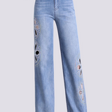 Embroidered Straight-Leg Hollow-Out Jeans - liwisi