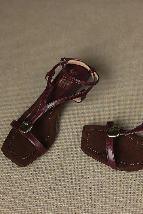 Elegant Square-Toe Open-Toe Stiletto Sandals with One-Strap Design - liwisi