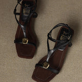 Elegant Square-Toe Open-Toe Stiletto Sandals with One-Strap Design - liwisi