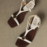 Elegant Square-Toe Open-Toe Stiletto Sandals with One-Strap Design - liwisi