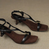 Elegant Square-Toe Open-Toe Stiletto Sandals with One-Strap Design - liwisi