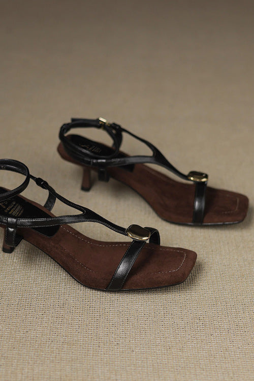 Elegant Square-Toe Open-Toe Stiletto Sandals with One-Strap Design - liwisi