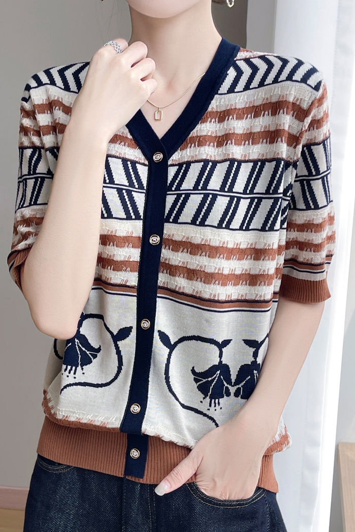 Trendy Casual Knit Top with Artistic Print - liwisi