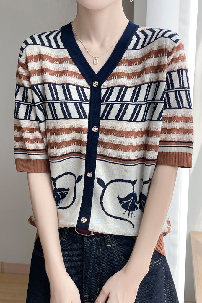 Trendy Casual Knit Top with Artistic Print - liwisi
